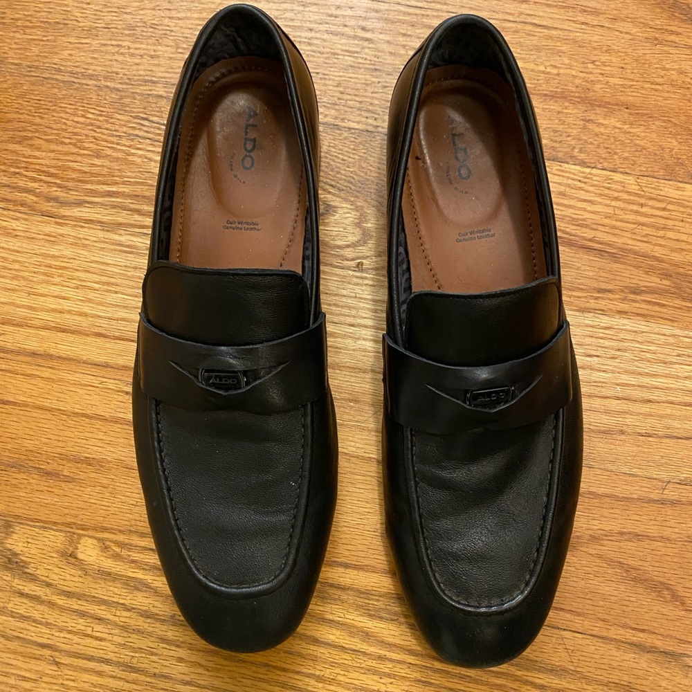 Aldo Black Leather Slip-On Loafers